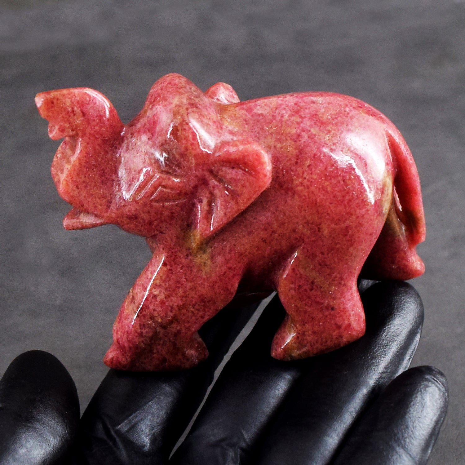 Wonderful 1243.00 Cts Genuine Pink Rhodonite Carved Premium Crystal Elephant