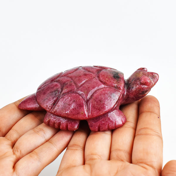 Natural  1368.00 Carats Genuine Pink Rhodonite Hand Carved Crystal  Gemstone Turtle Carving