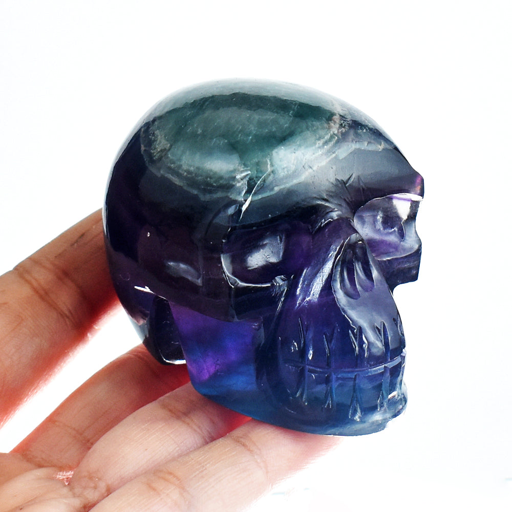 Beautiful 1250.00 Carats  Genuine Multicolor Fluorite  Hand Carved  Skull  Gemstone  Carving