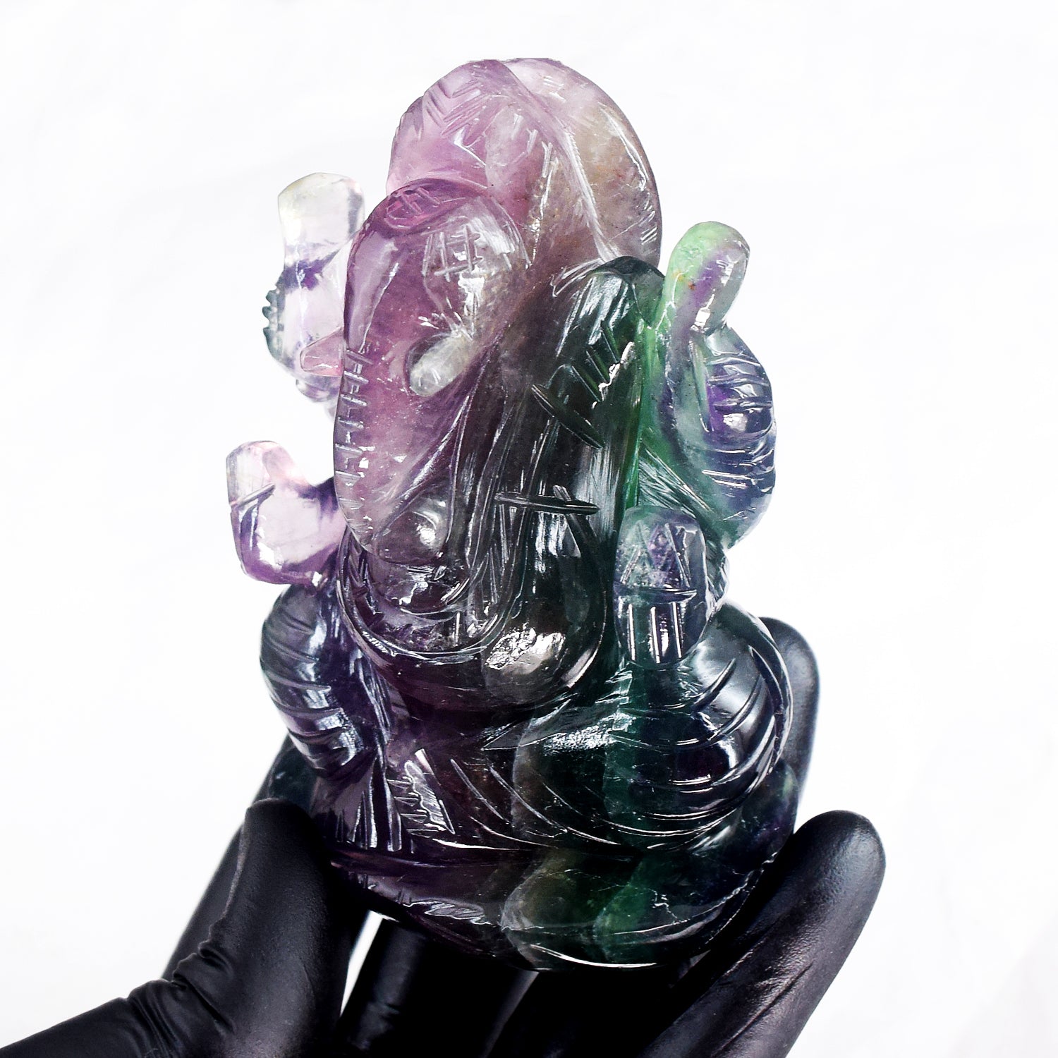 Decent 1818.00 Cts Genuine Multicolor Fluorite Hand Carved Premium Crystal Lord Ganesha