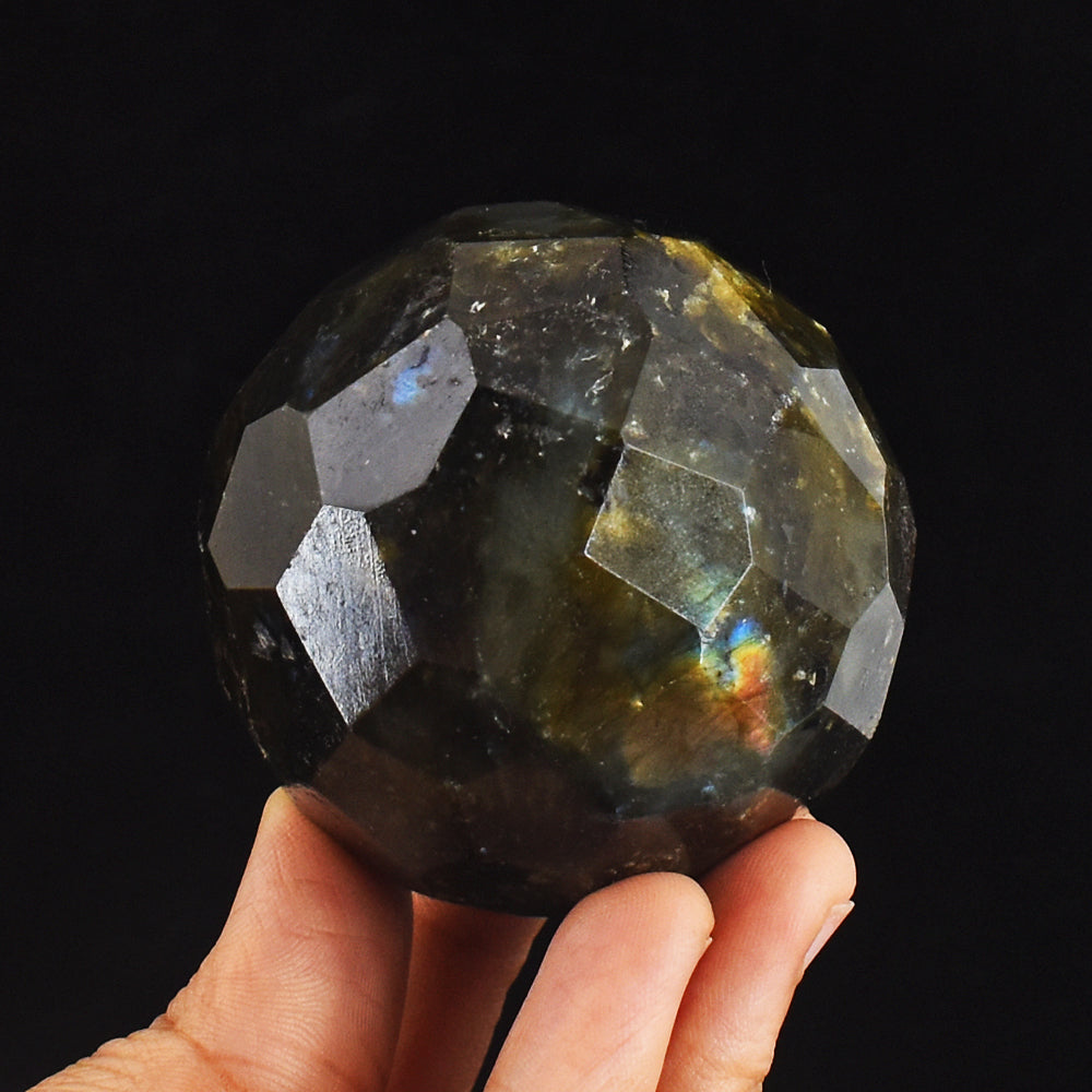 Craftsmen 1206.00 Cts Genuine Amazing Flash Labradorite Hand Carved Checkers Cut Healing Sphere