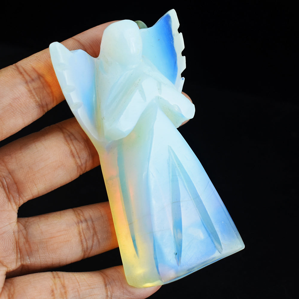 Artisian 446.00  Cts Genuine  Opalite  Hand Carved Healing Praying Gemstone Angel Carving