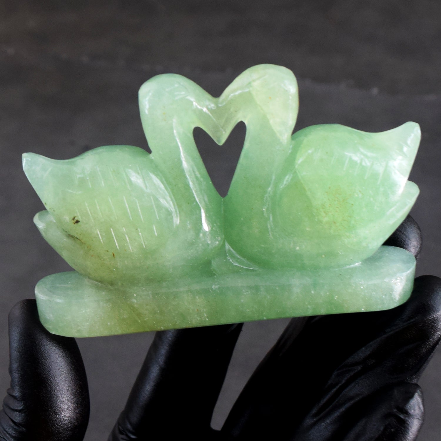 Exclusive 598.00 Cts Genuine Green Aventurine Carved Love Premium Swan Pair
