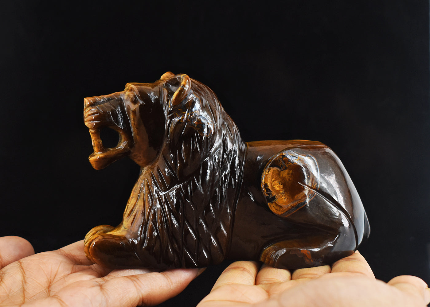 Craftsmen 2554.00  Carats Genuine  Golden Tiger Eye Hand Carved Crystal Gemstone  Carving Lion