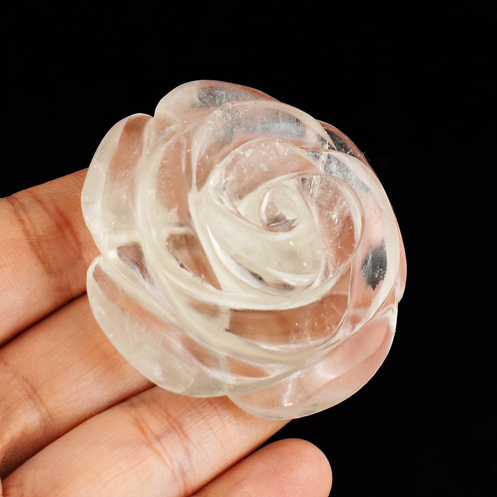 Artisian 322.00  Cts Genuine White Quartz Hand Carved Crystal  Rose  Flower Gemstone Carving