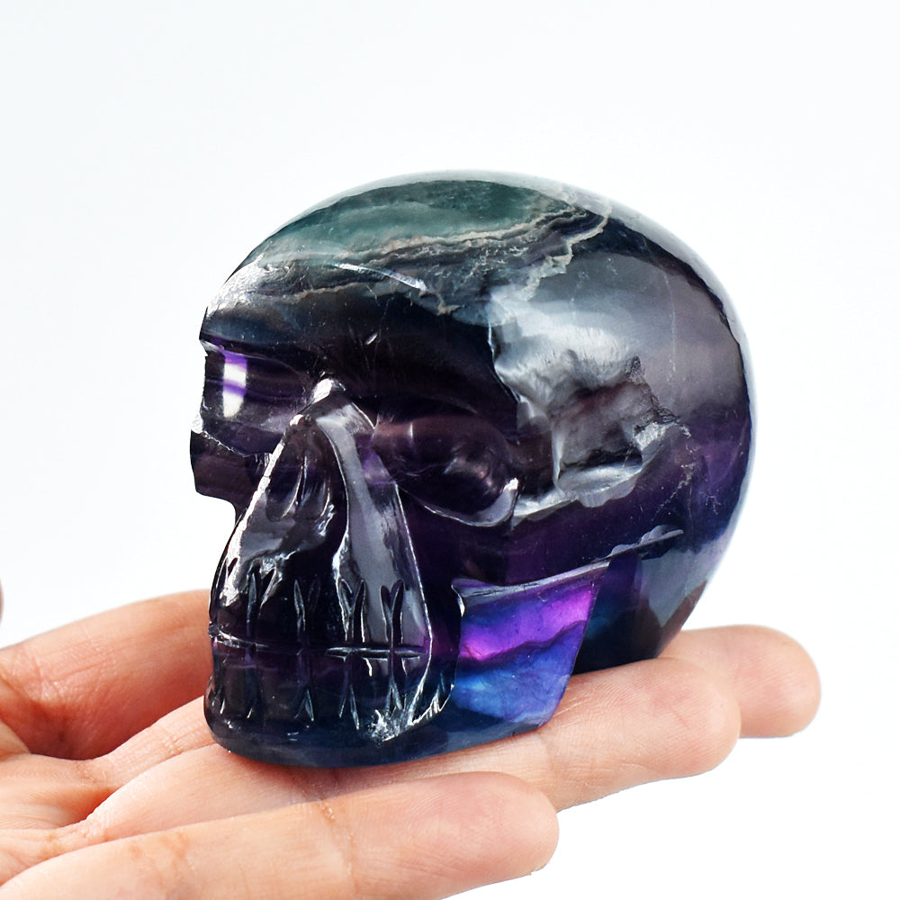 Beautiful 1250.00 Carats  Genuine Multicolor Fluorite  Hand Carved  Skull  Gemstone  Carving