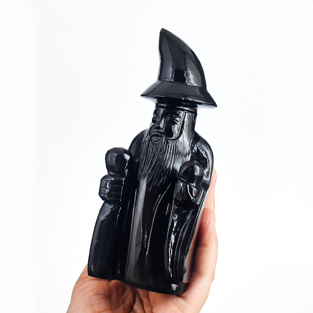 Genuine 3023.00 Carats Black Spinel Hand Carved Crystal Gemstone Wizard Carving
