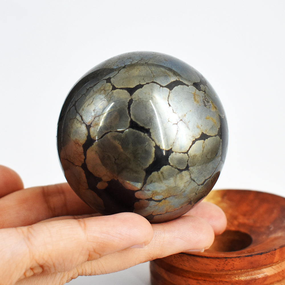 Exclusive 1881.00 Cts Carved Pyrite Reiki Crystal Healing Sphere