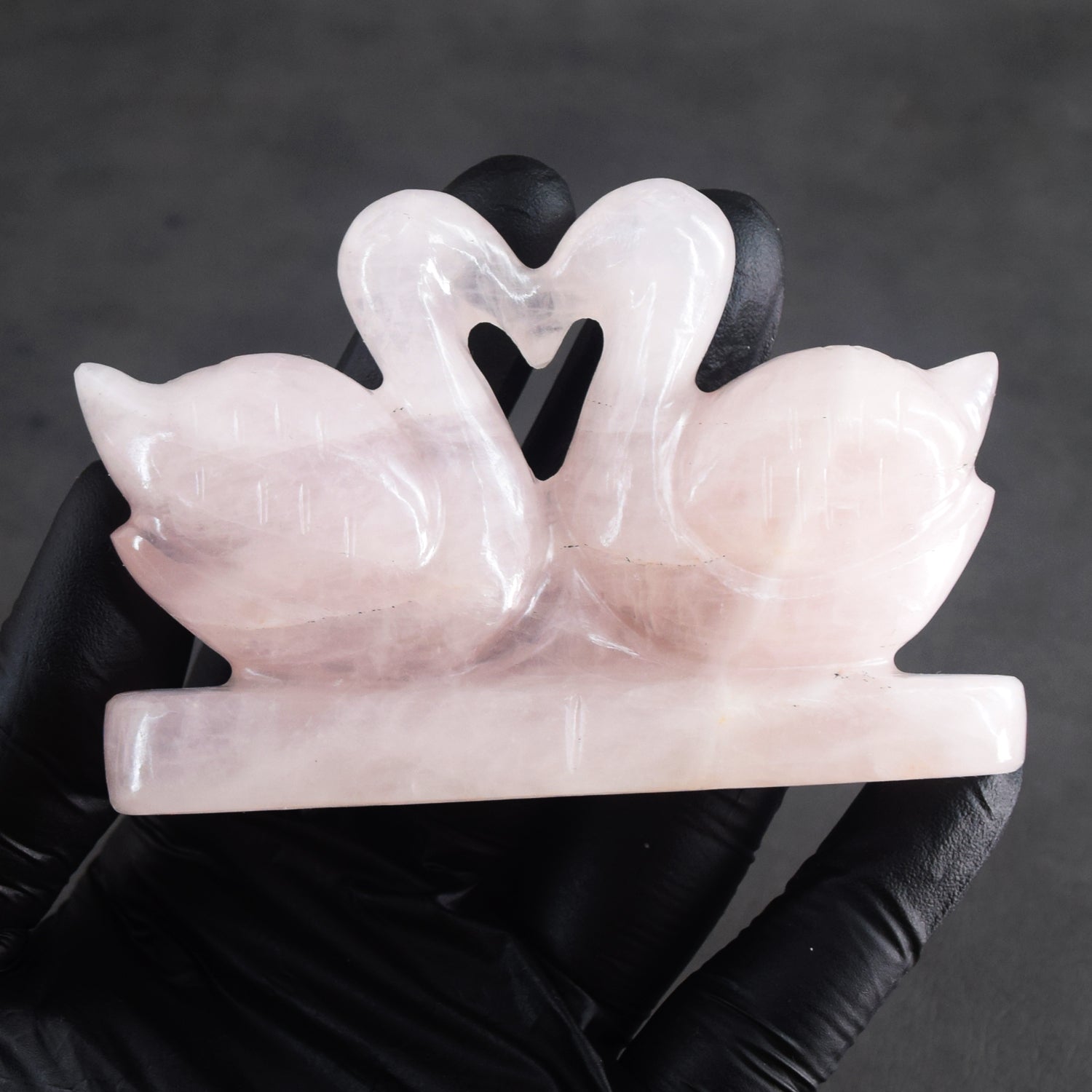 Natural 691.00 Cts Genuine Rose Quartz Hand Carved Premium Love Swan Pair