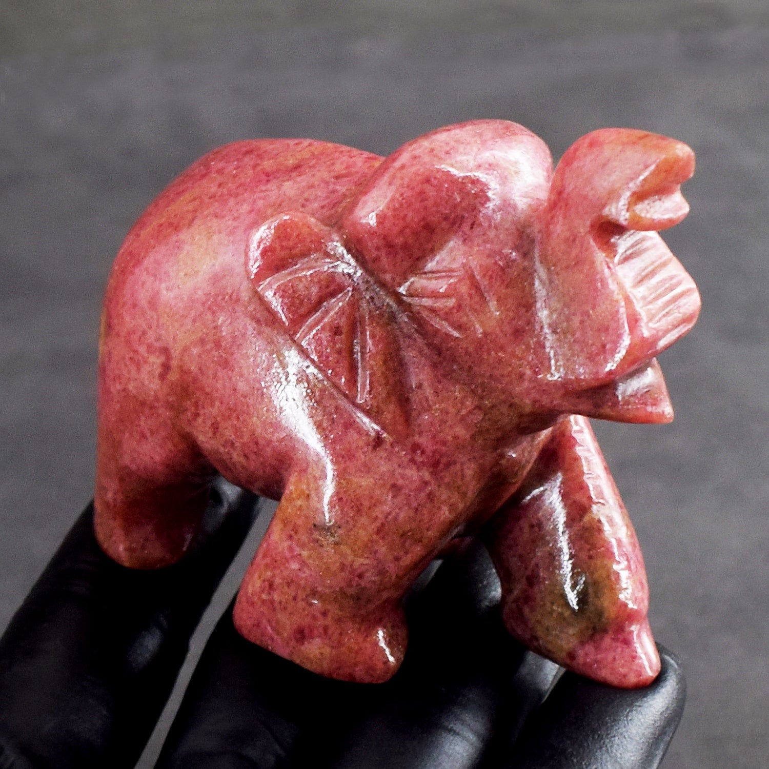 Wonderful 1243.00 Cts Genuine Pink Rhodonite Carved Premium Crystal Elephant