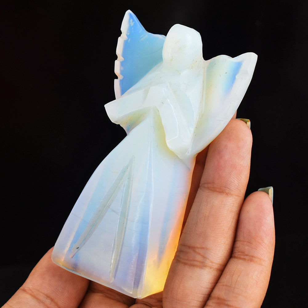 Artisian 446.00  Cts Genuine  Opalite  Hand Carved Healing Praying Gemstone Angel Carving