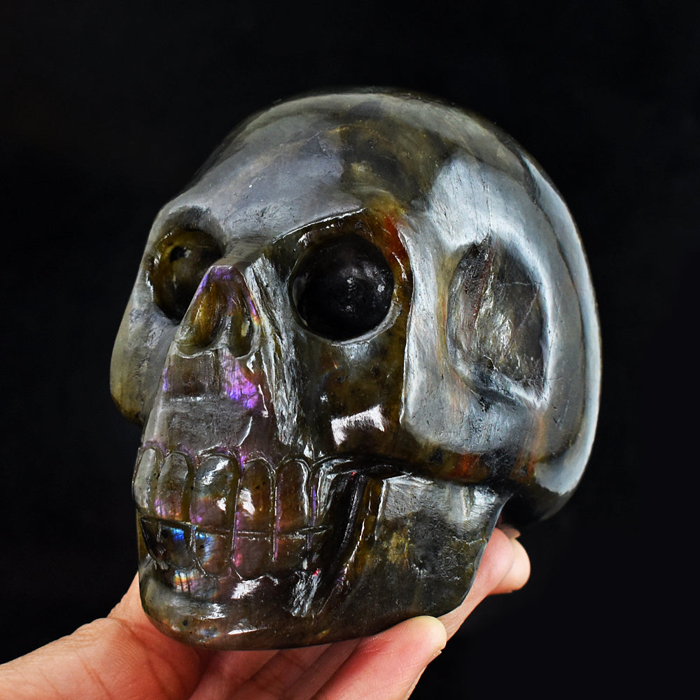 Gorgeous 3442.00 Cts Genuine Pink & Orange Flash Labradorite Hand Carved Crystal Skull Carving