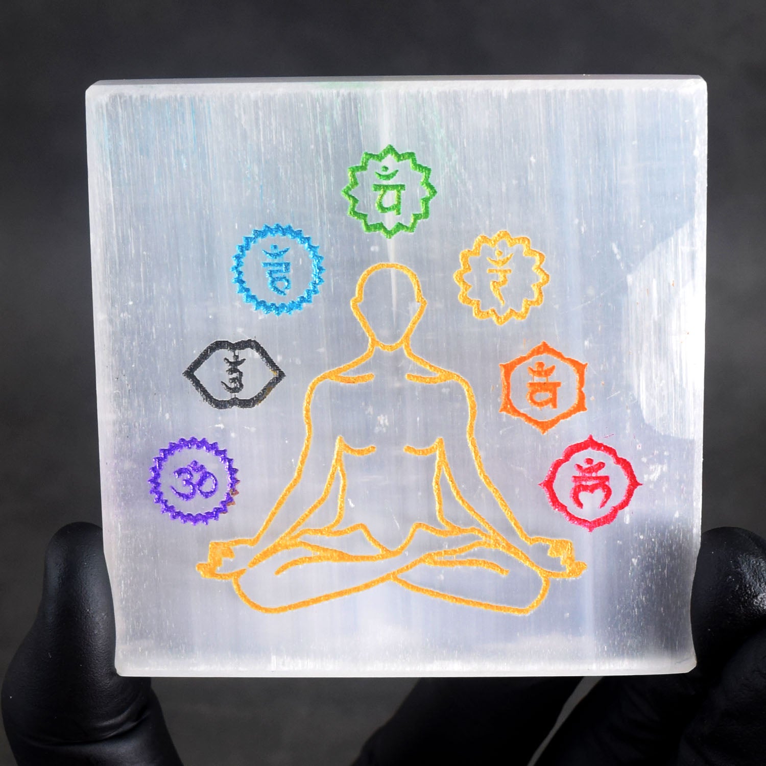 Precious 483.00 Cts Genuine 3 Inches  Selenite Seven Chakra Healing Yoga Crystal Coaster