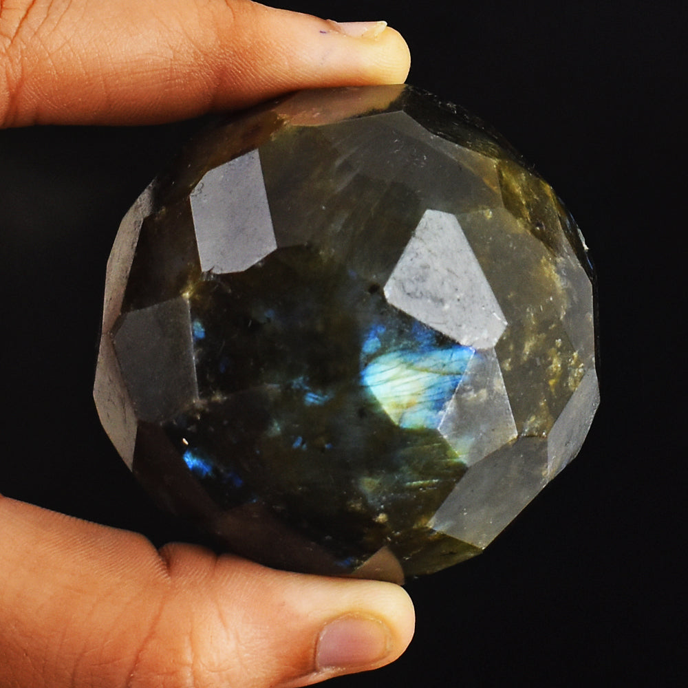 Craftsmen 1206.00 Cts Genuine Amazing Flash Labradorite Hand Carved Checkers Cut Healing Sphere