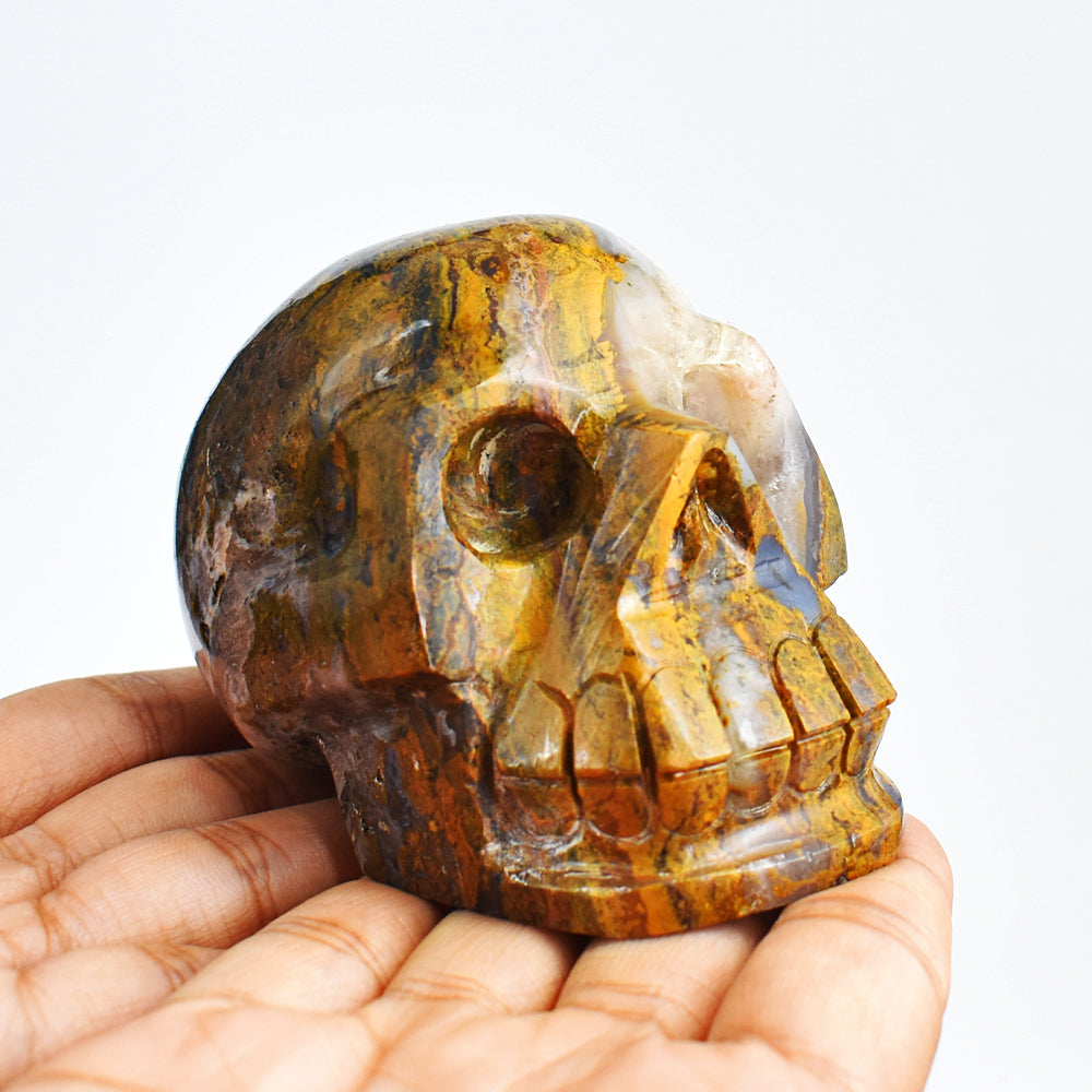 Artisian 1984.00  Cts Genuine Indian Opal Hand Carved  Crystal Gemstone Skull Carving