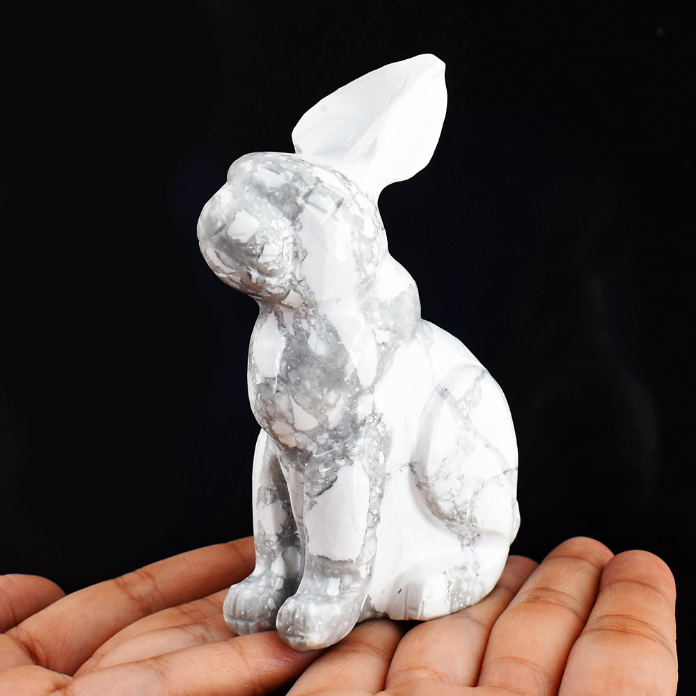 Craftsmen 1566.00 Carats  Genuine  Howlite Hand Carved Crystal Bunny Gemstone Carving