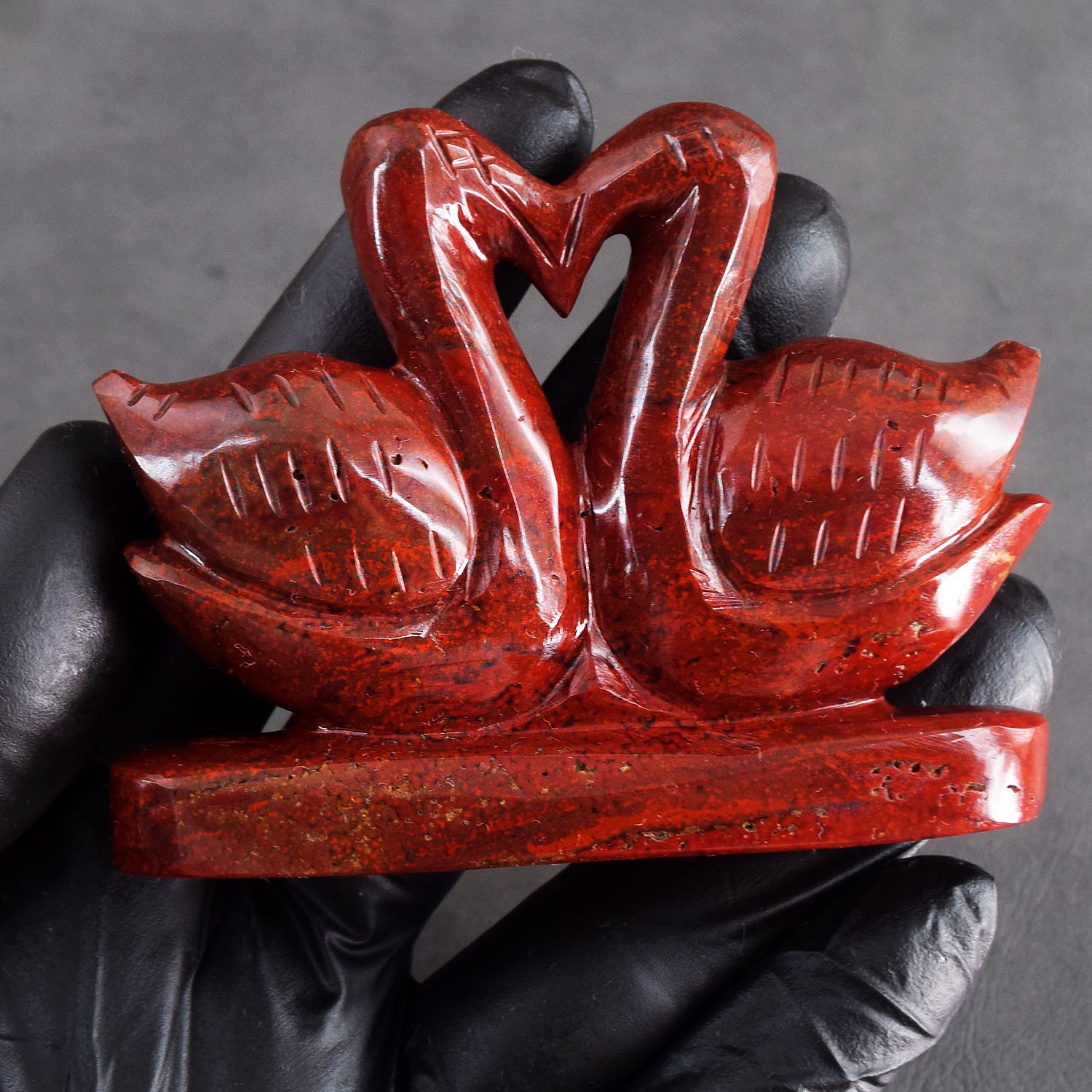 Best Of Best 532.00 Cts Genuine Red Jasper Carved Love Premium Swan Pair