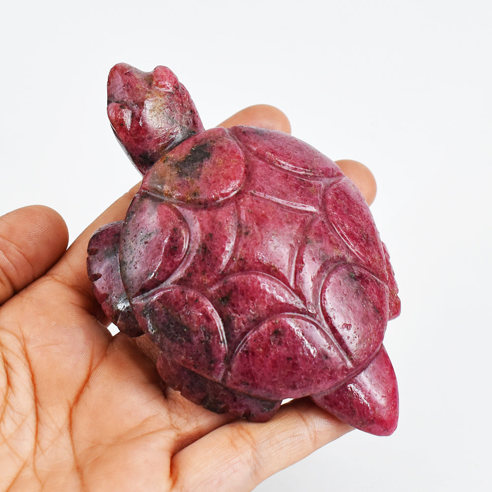 Natural  1368.00 Carats Genuine Pink Rhodonite Hand Carved Crystal  Gemstone Turtle Carving