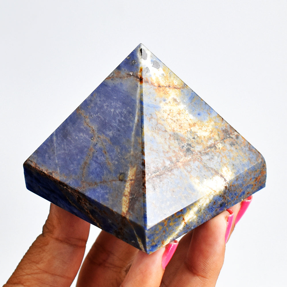 996.00 Carats  Genuine Blue Sodalite Hand Carved  Healing Crystal Pyramid Gemstone Carving