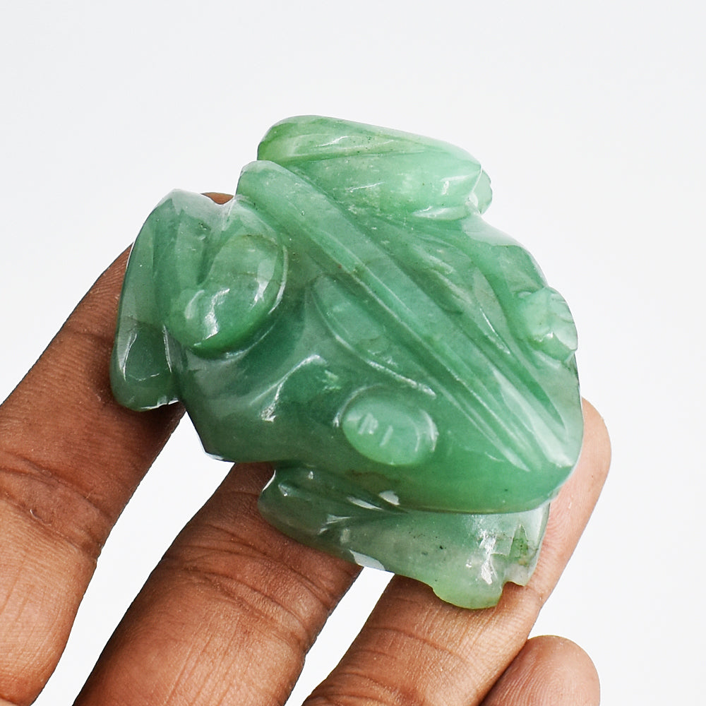 Green Aventurine 408.00 Carats Genuine  Hand Carved  Crystal Gemstone Carving Frog