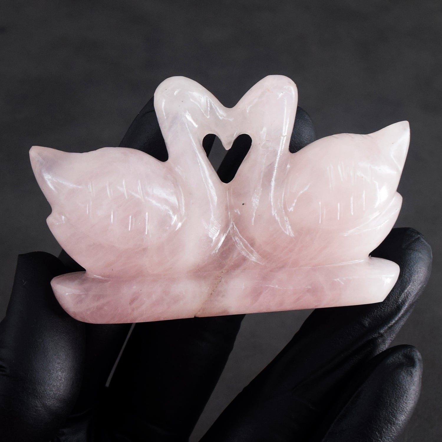 Natural 357.00 Cts Genuine Rose Quartz Carved Premium LOve Swan Pair