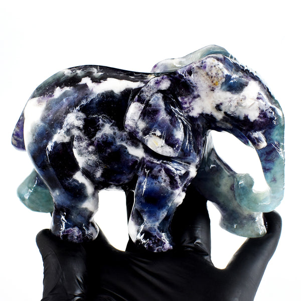 Beautiful 3638.00 Cts Genuine Multicolor Fluorite Hand Carved Crystal Gemstone Elephant Carving