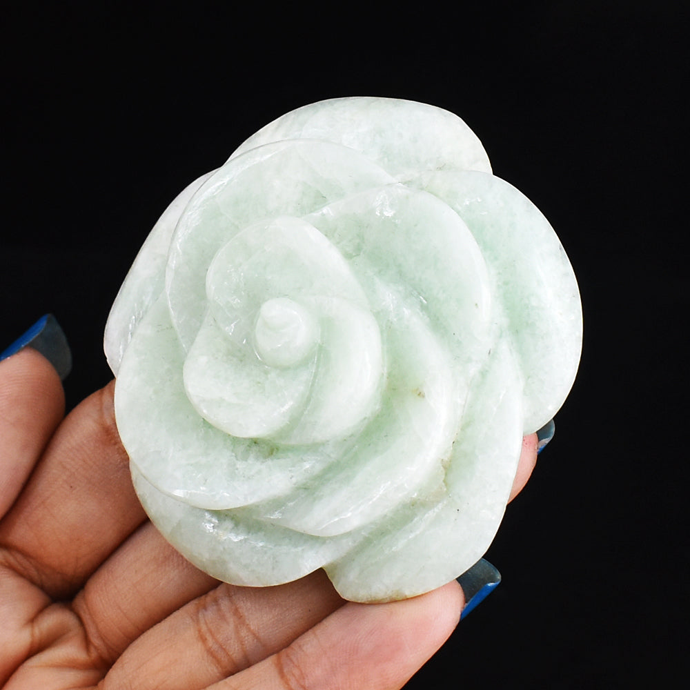 Natural  324.00  Carats   Genuine   Amazonite   Hand   Carved  Crystal Rose  Flower  Carving   Gemstone