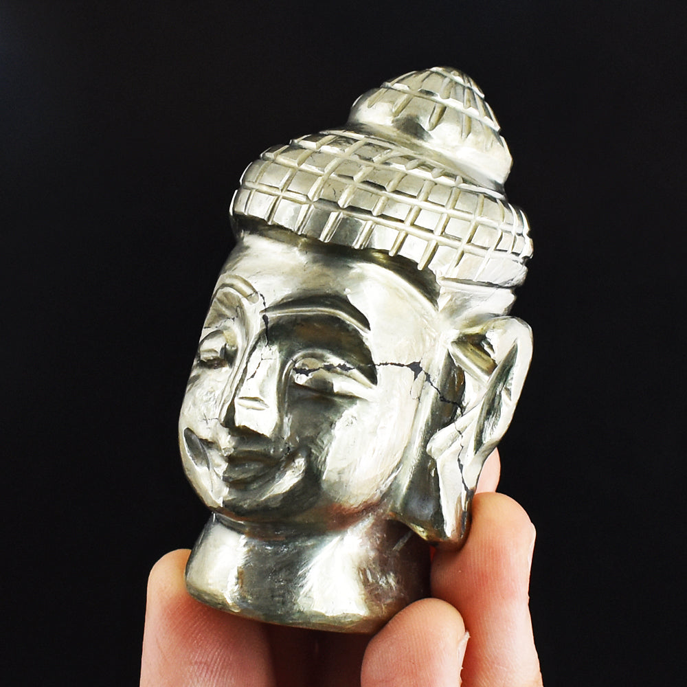 Craftsmen 857.00 Carats Genuine Pyrite Hand Carved Crystal Gemstone Carving Buddha Head