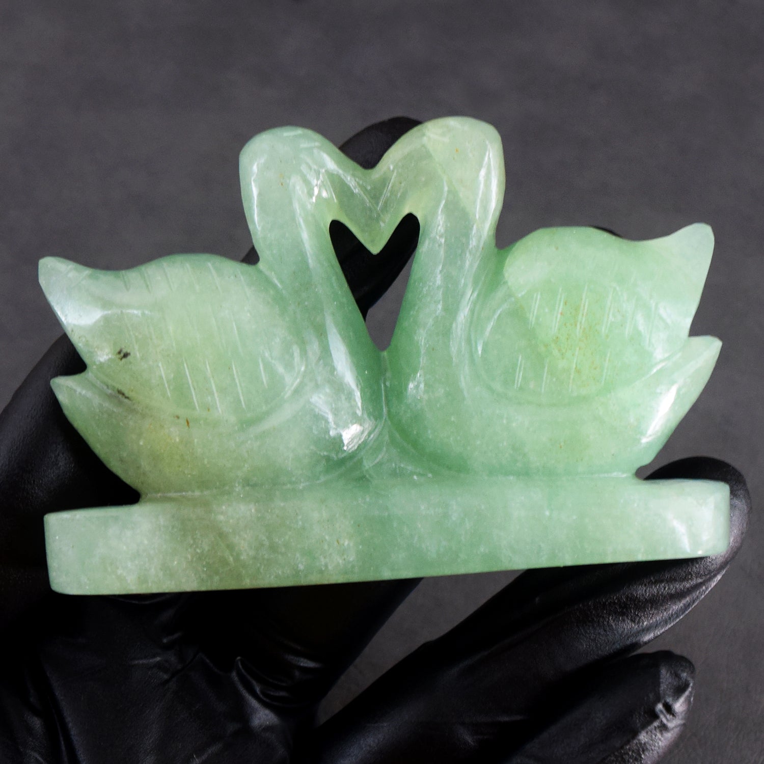 Exclusive 598.00 Cts Genuine Green Aventurine Carved Love Premium Swan Pair