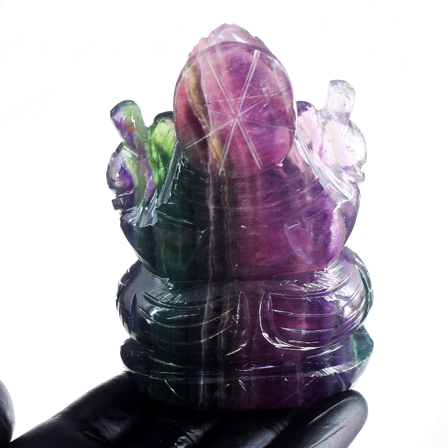 Decent 1818.00 Cts Genuine Multicolor Fluorite Hand Carved Premium Crystal Lord Ganesha