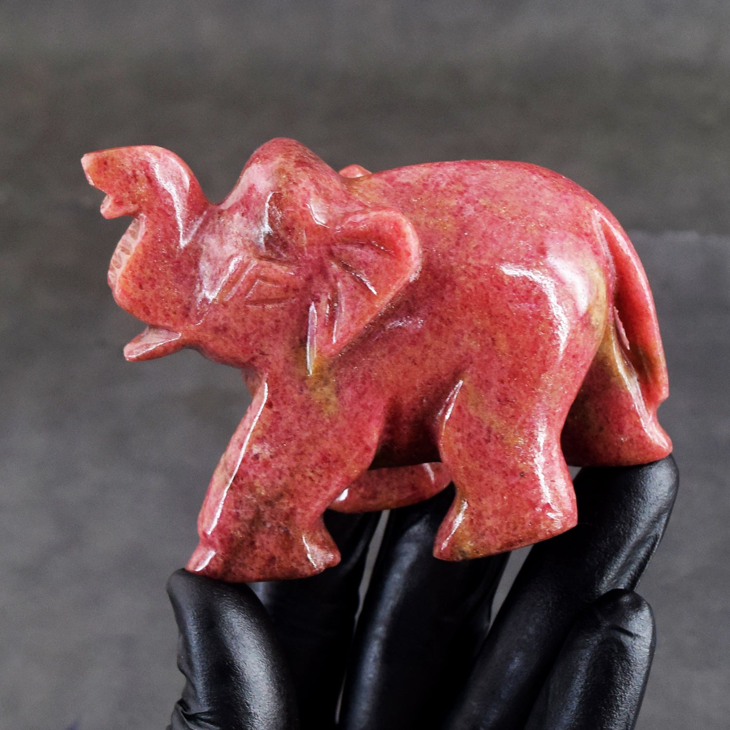 Wonderful 1243.00 Cts Genuine Pink Rhodonite Carved Premium Crystal Elephant