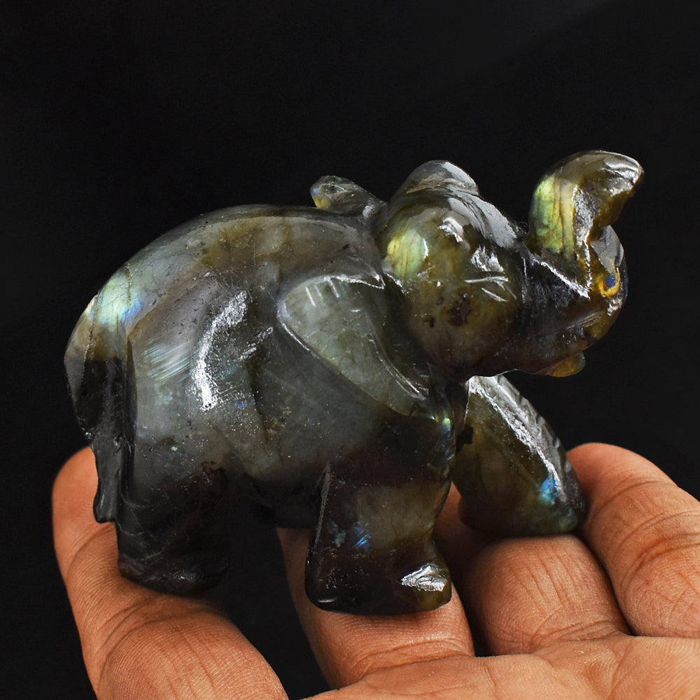 Craftsmen 624.00 Cts Genuine  Labradorite  Hand Carved Crystal Gemstone Carving Elephant