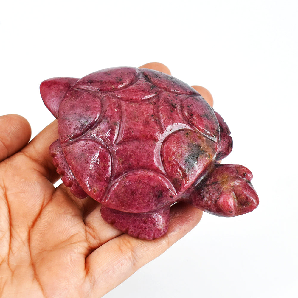 Natural  1368.00 Carats Genuine Pink Rhodonite Hand Carved Crystal  Gemstone Turtle Carving