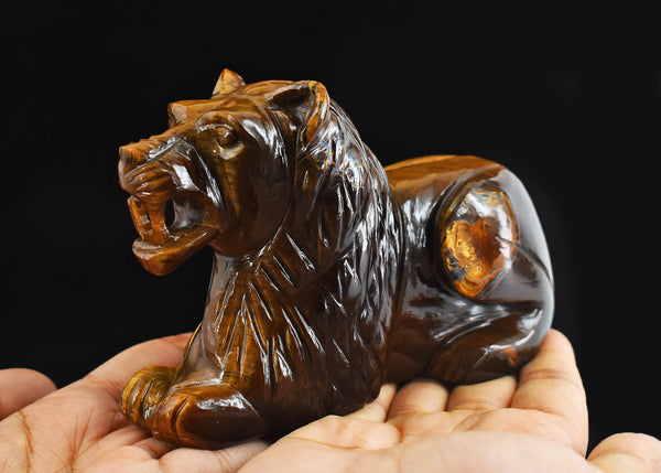 Craftsmen 2554.00  Carats Genuine  Golden Tiger Eye Hand Carved Crystal Gemstone  Carving Lion