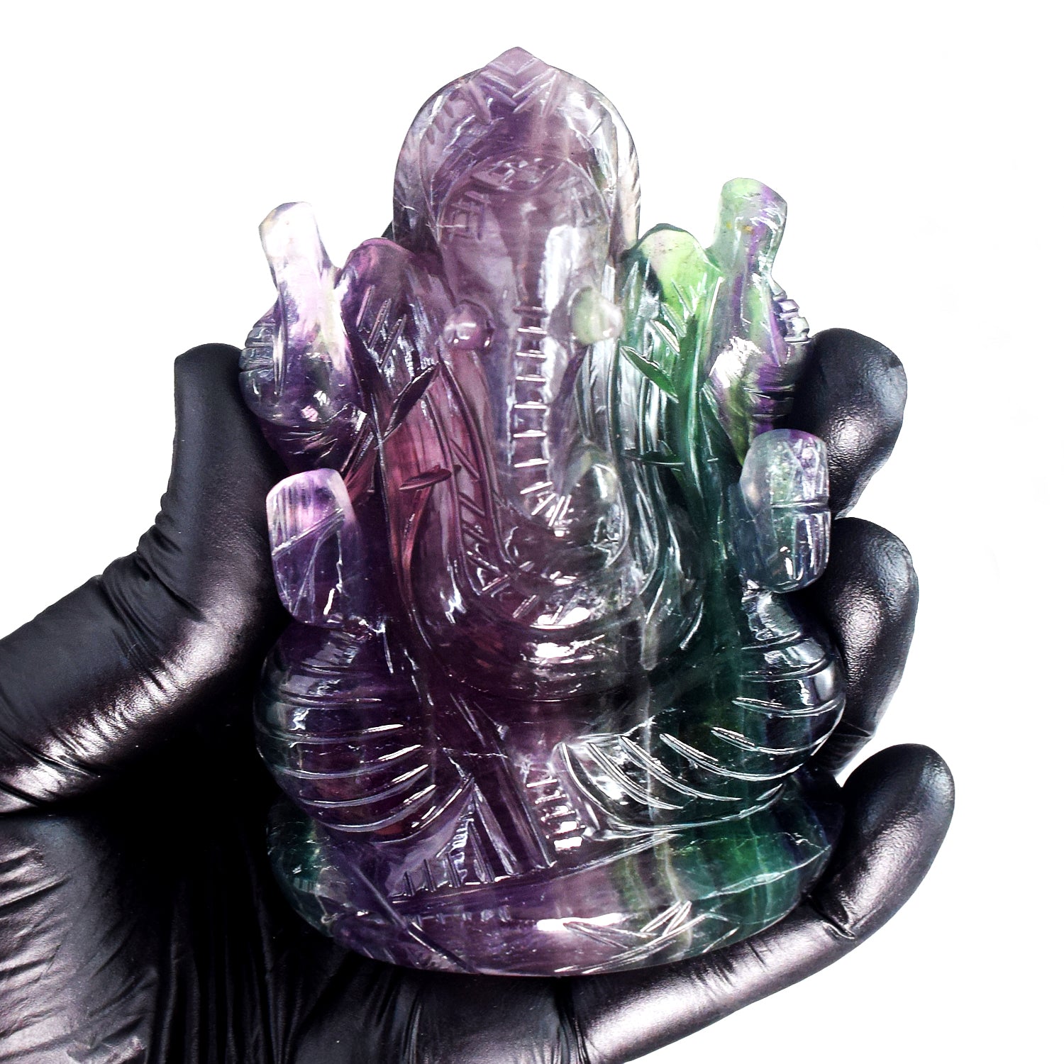 Decent 1818.00 Cts Genuine Multicolor Fluorite Hand Carved Premium Crystal Lord Ganesha