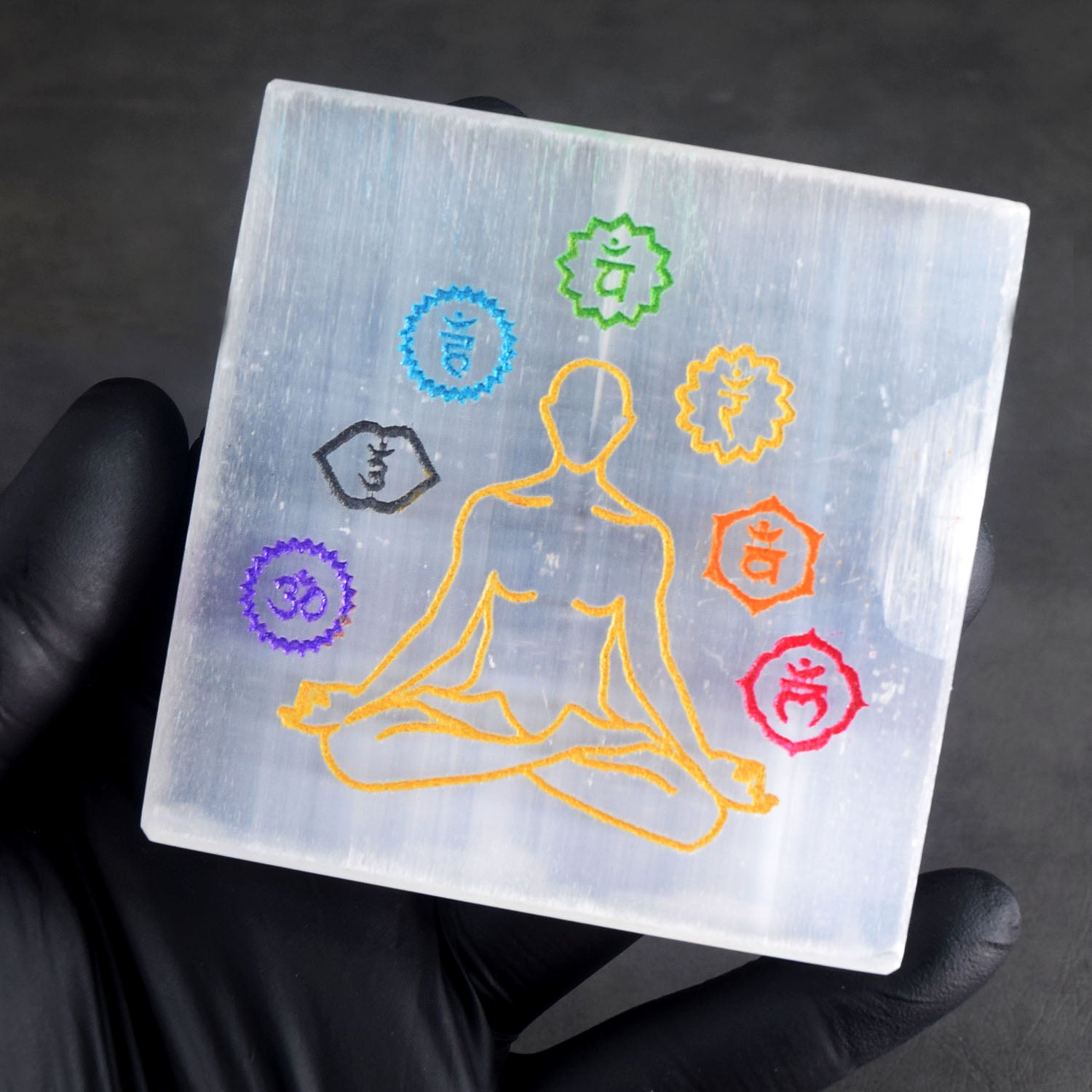 Precious 483.00 Cts Genuine 3 Inches  Selenite Seven Chakra Healing Yoga Crystal Coaster