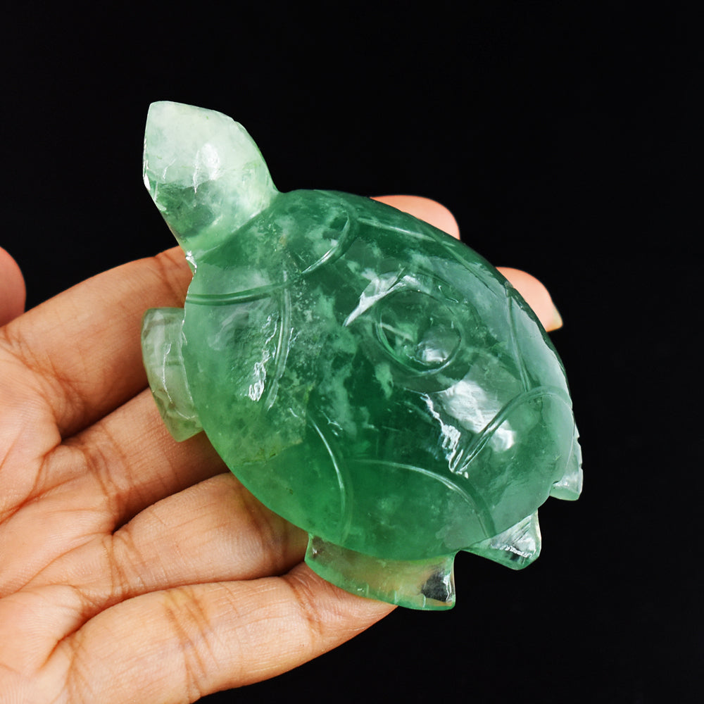 Amazing 606.00 Carats  Genuine Green Fluorite Hand Carved  Crystal  Gemstone Turtle Carving