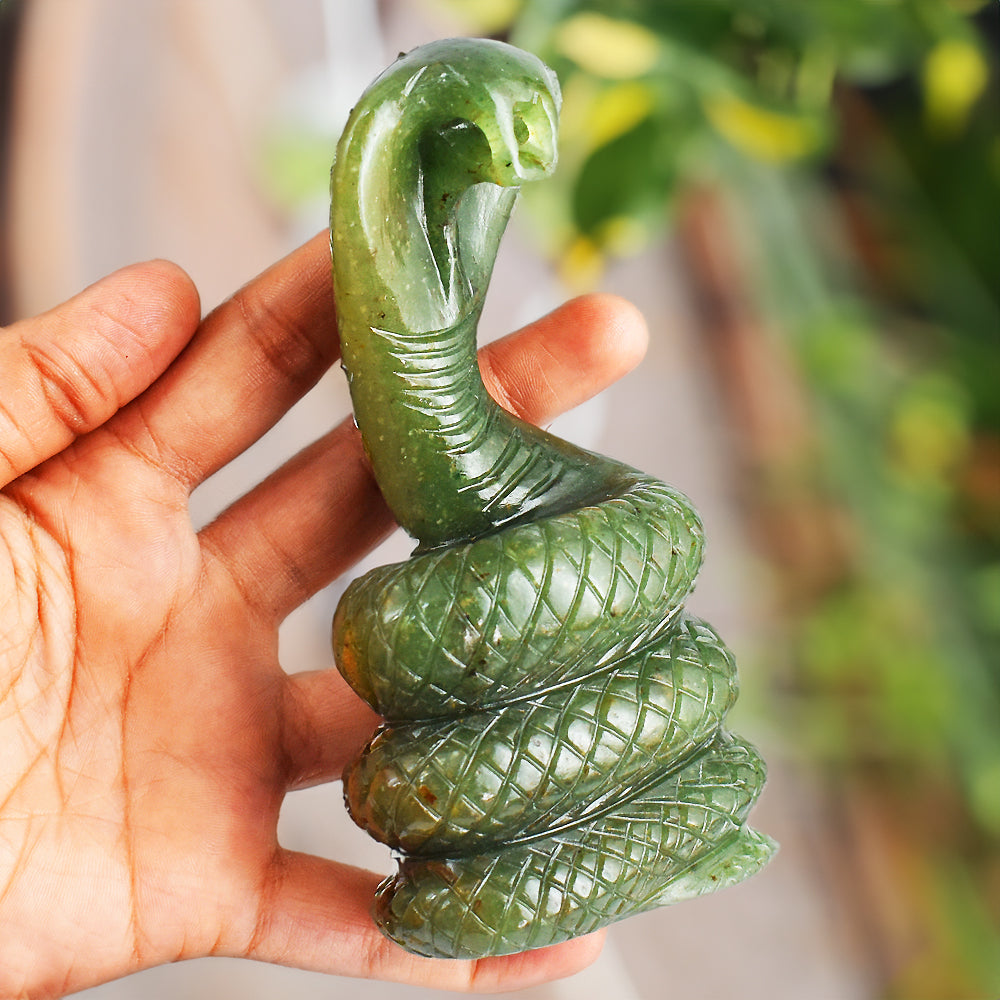 Amazing 2206.00 Cts Genuine Green Aventurine Hand Carved Crystal Gemstone Cobra Carving