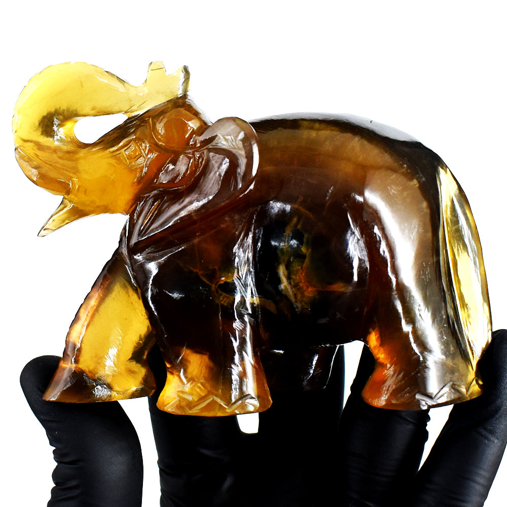 Natural 1959.00 Cts Genuine Multicolor Fluorite Hand Carved Crystal Elephant Gemstone Carving