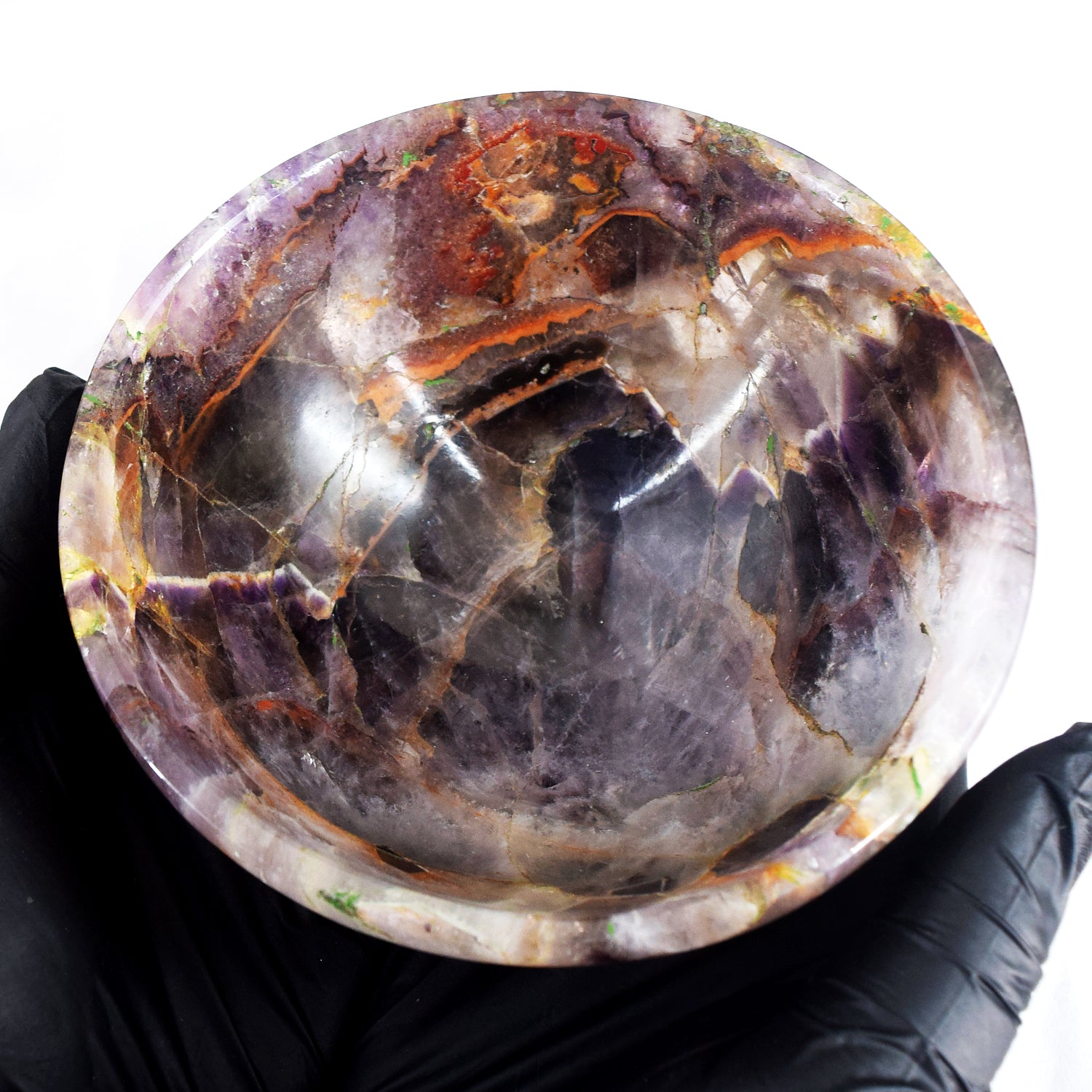Attractive 1352.00 Carats Genuine Chevron Amethyst Hand Carved Crystal Gemstone Carving Big Bowl