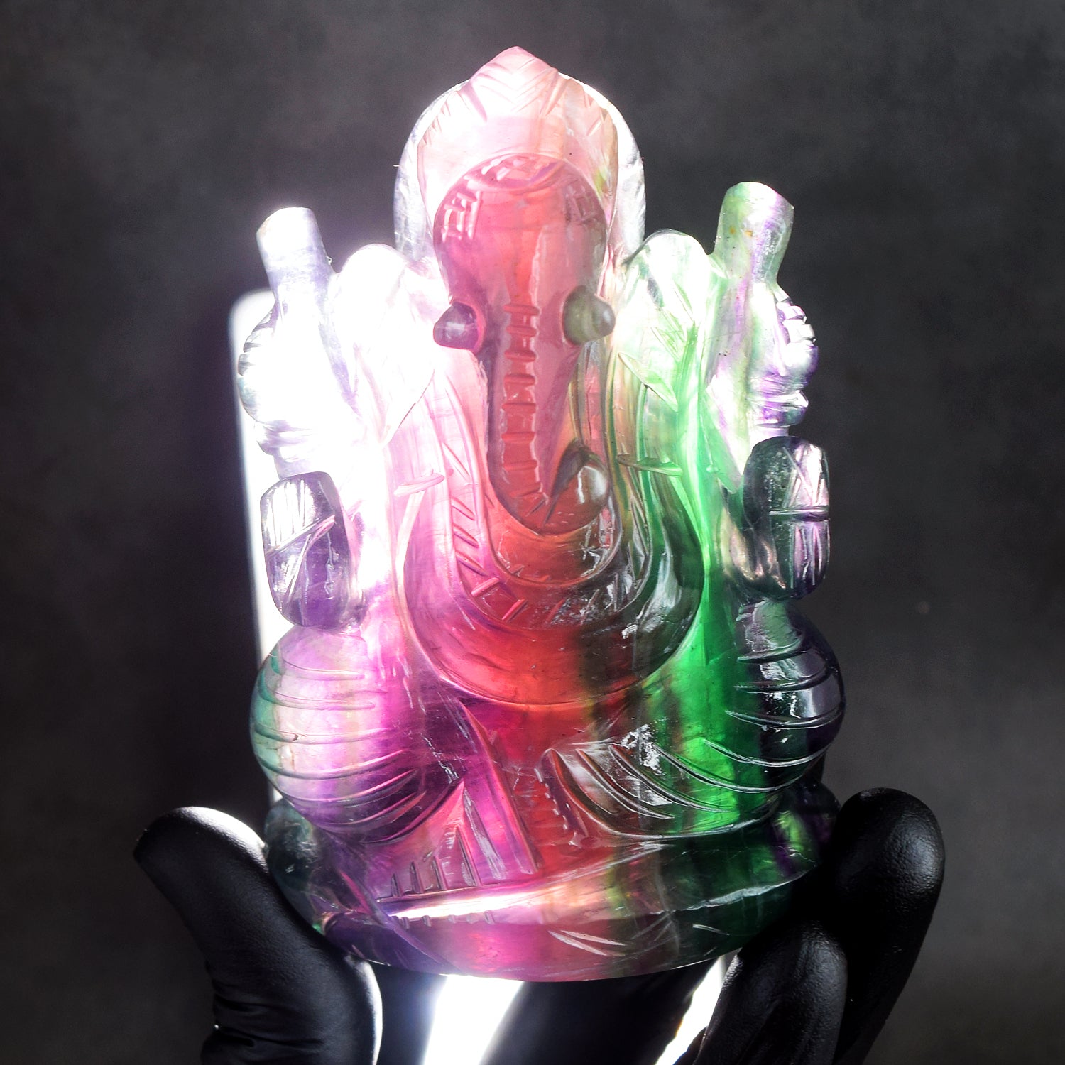 Decent 1818.00 Cts Genuine Multicolor Fluorite Hand Carved Premium Crystal Lord Ganesha