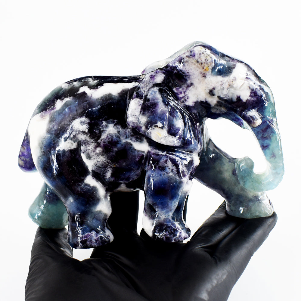 Beautiful 3638.00 Cts Genuine Multicolor Fluorite Hand Carved Crystal Gemstone Elephant Carving