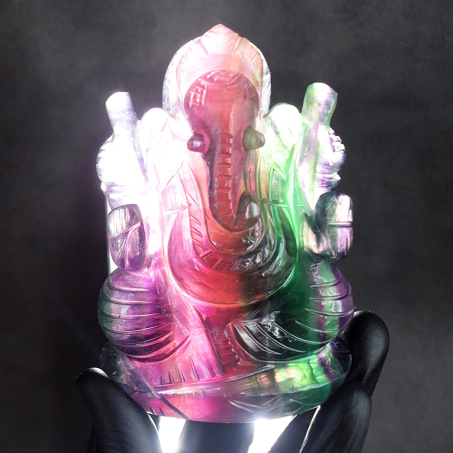 Decent 1818.00 Cts Genuine Multicolor Fluorite Hand Carved Premium Crystal Lord Ganesha