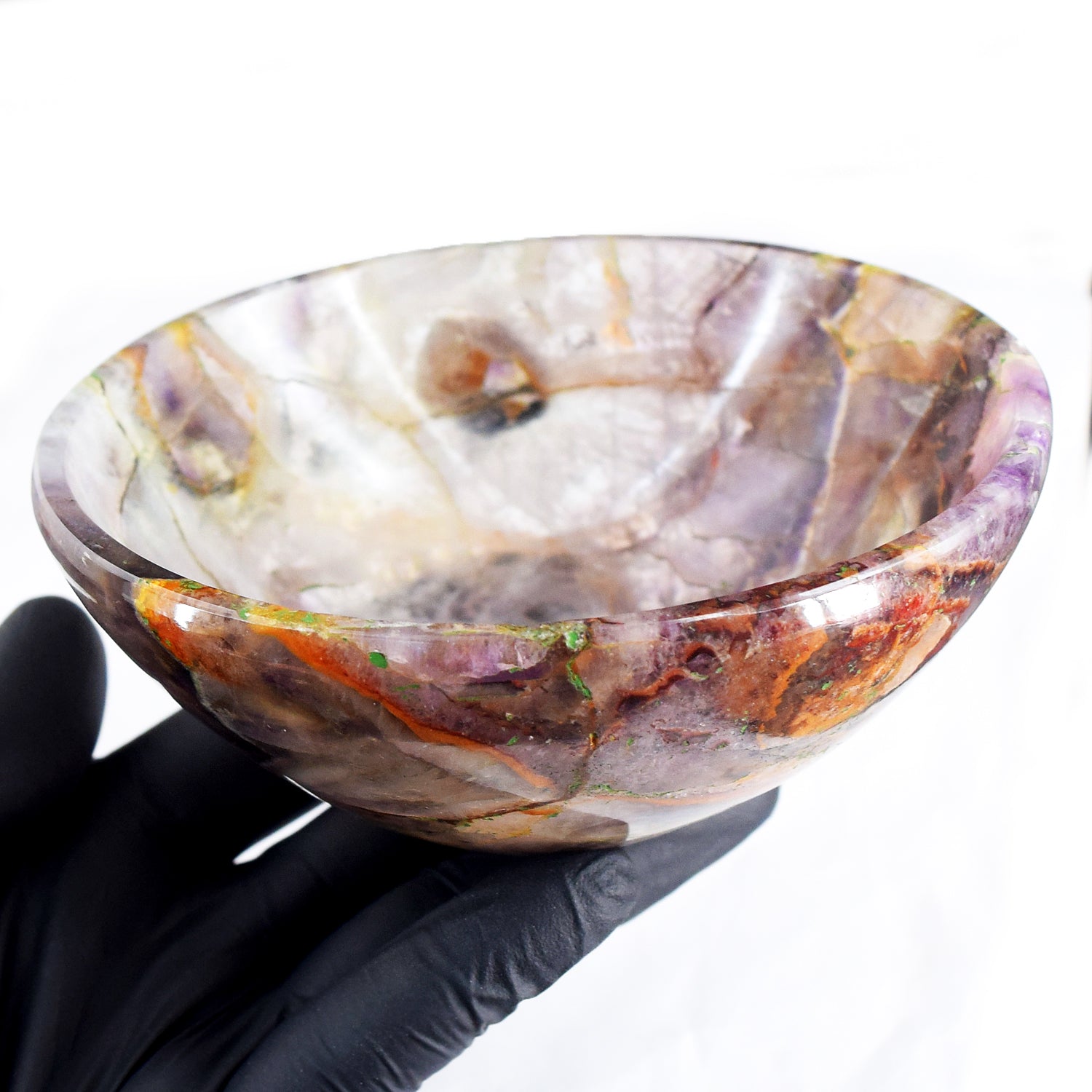 Attractive 1352.00 Carats Genuine Chevron Amethyst Hand Carved Crystal Gemstone Carving Big Bowl