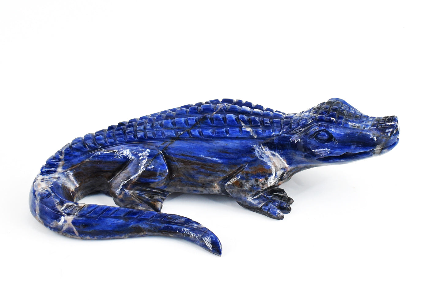 Natural 3571.00 Carats Genuine Sodalite Hand Carved Crystal Crocodile Gemstone Carving