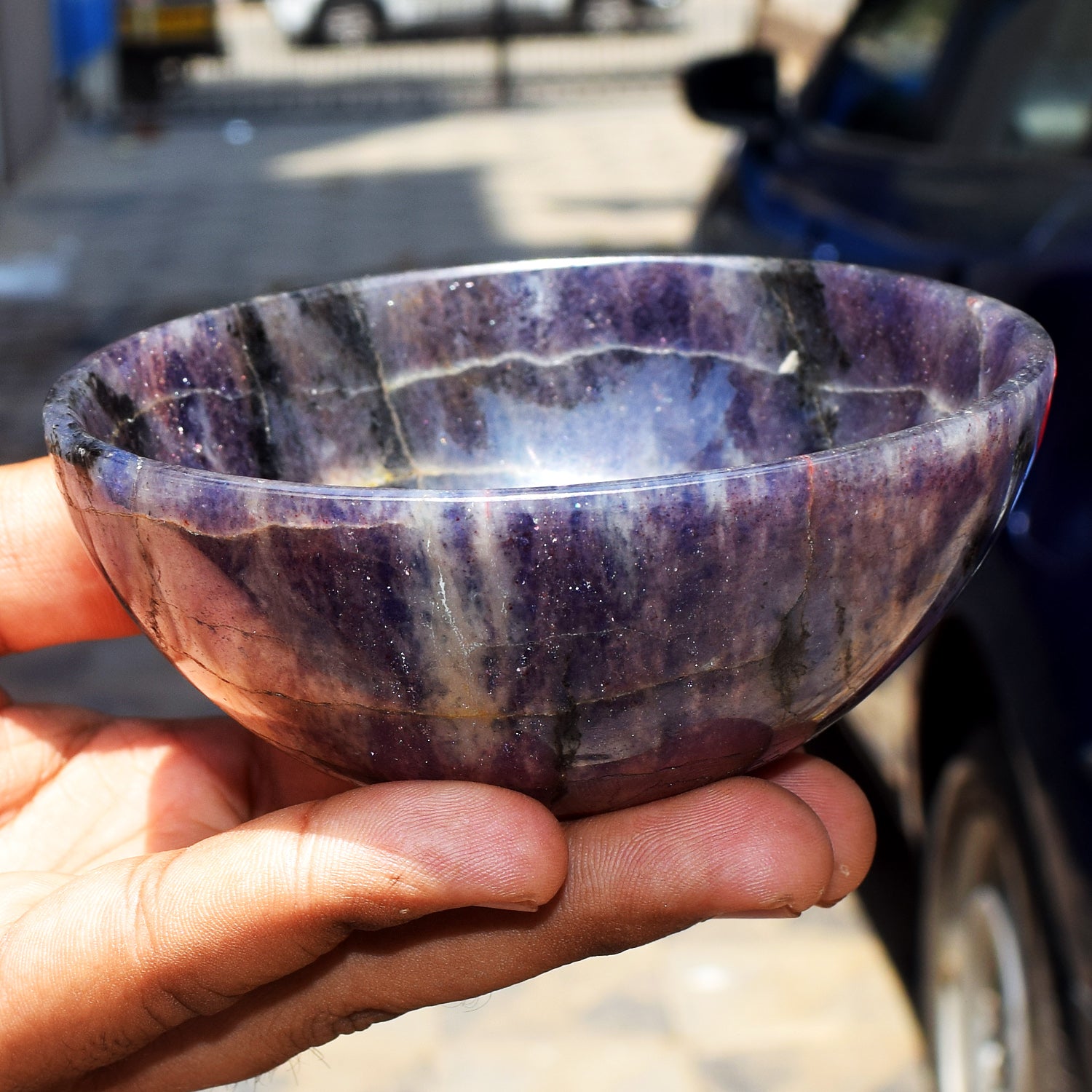 Unbelievable 1315.00 Carats Genuine Iolite Hand Carved Crystal Gemstone Carving Big Bowl