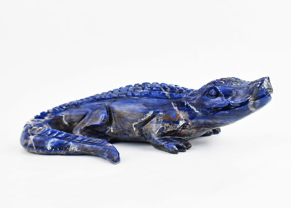 Natural 3571.00 Carats Genuine Sodalite Hand Carved Crystal Crocodile Gemstone Carving