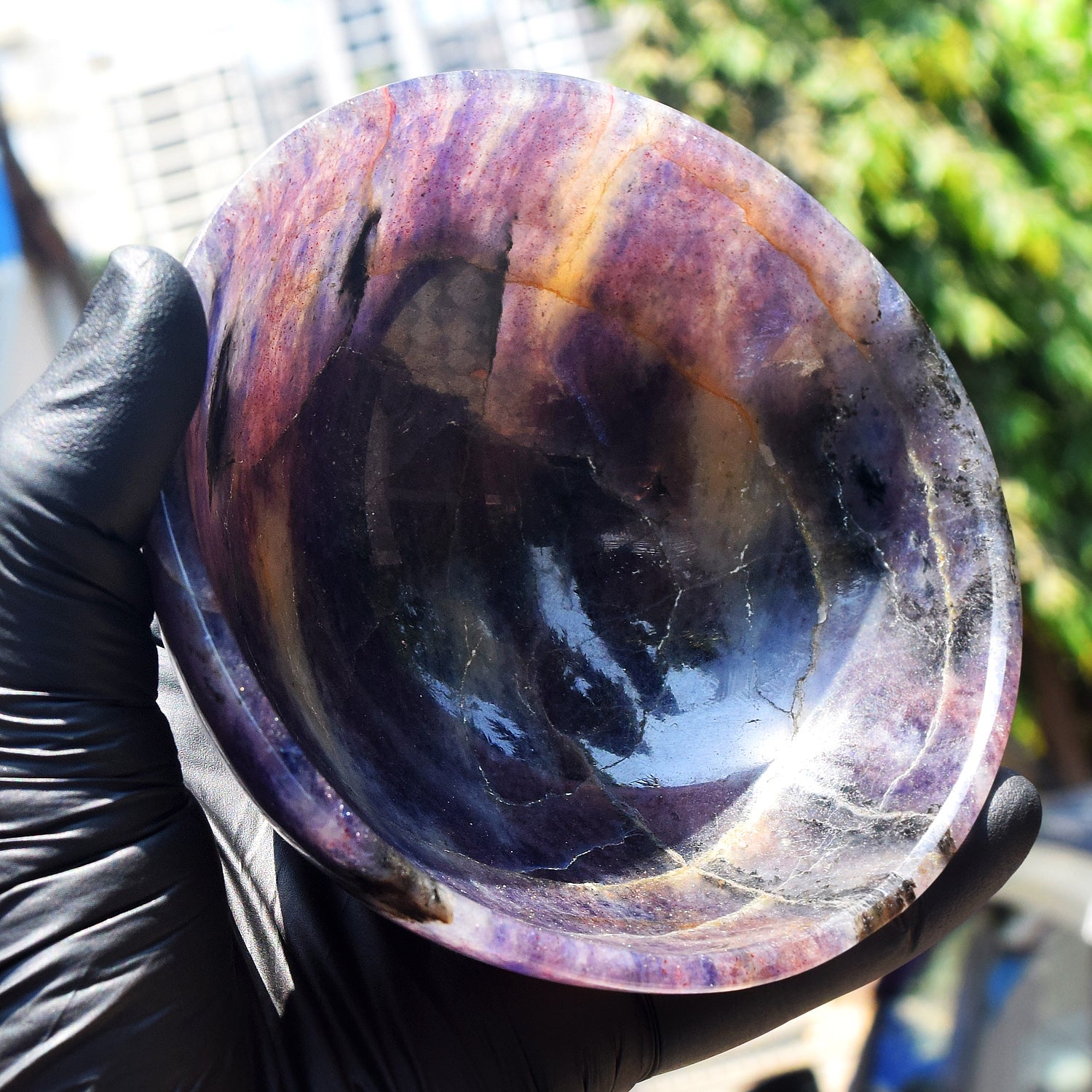 Unbelievable 1315.00 Carats Genuine Iolite Hand Carved Crystal Gemstone Carving Big Bowl