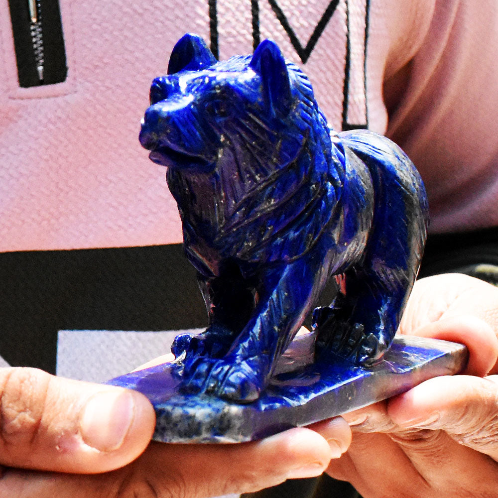 Awesome 2875.00 Cts Genuine Blue Lapis Lazuli Hand Carved Gemstone Wolf Crystal Carving
