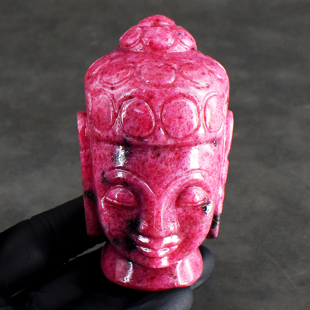 Dazzling 1950.00 Cts Genuine Pink Rhodonite Hand Carved Crystal Buddha Head Gemstone Carving